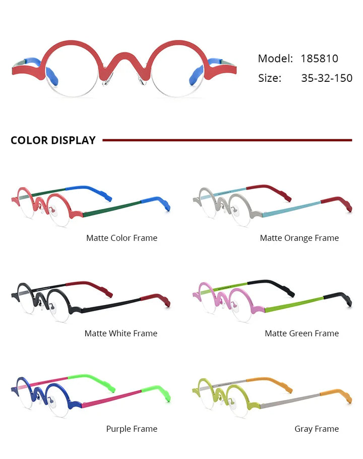 Nobler Unisex Semi Rim Top Round Titanium Eyeglasses 1810 Semi Rim Nobler