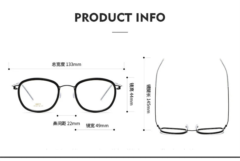 Black Mask Women's Full Rim Oval Screwless Titanium Acetate Eyeglasses 6611 Full Rim Black Mask