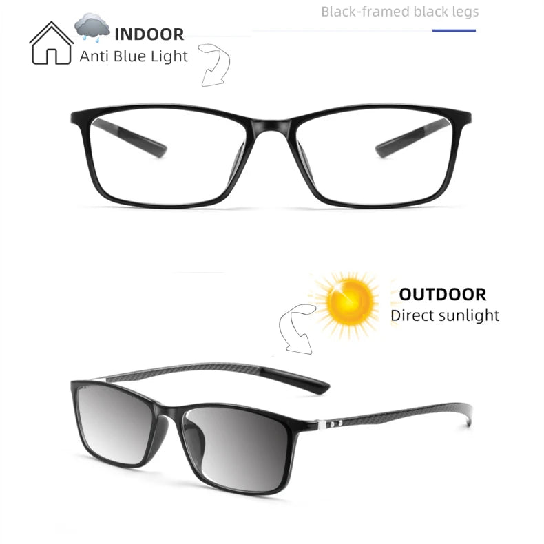 Kocolior Unisex Full Rim Square Carbon Fibre Tr 90 Hyperopic Reading Glasses 0017 Reading Glasses Kocolior Photochromic Black 0