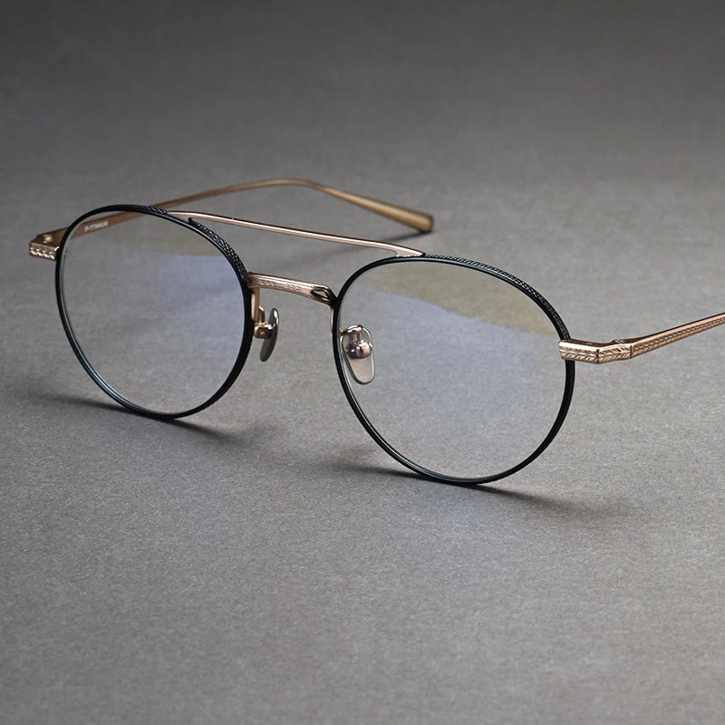 Black Mask Unisex Full Rim Round Double Bridge Titanium Eyeglasses 499020