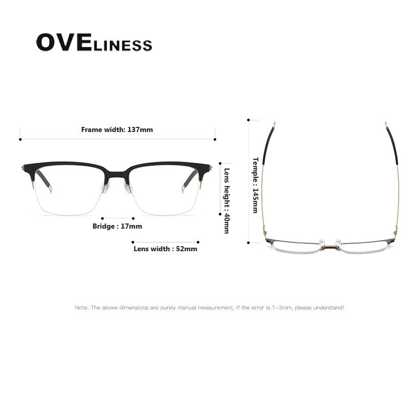Oveliness Unisex Full Rim Square Screwless Titanium Eyeglasses 8202312 Full Rim Oveliness