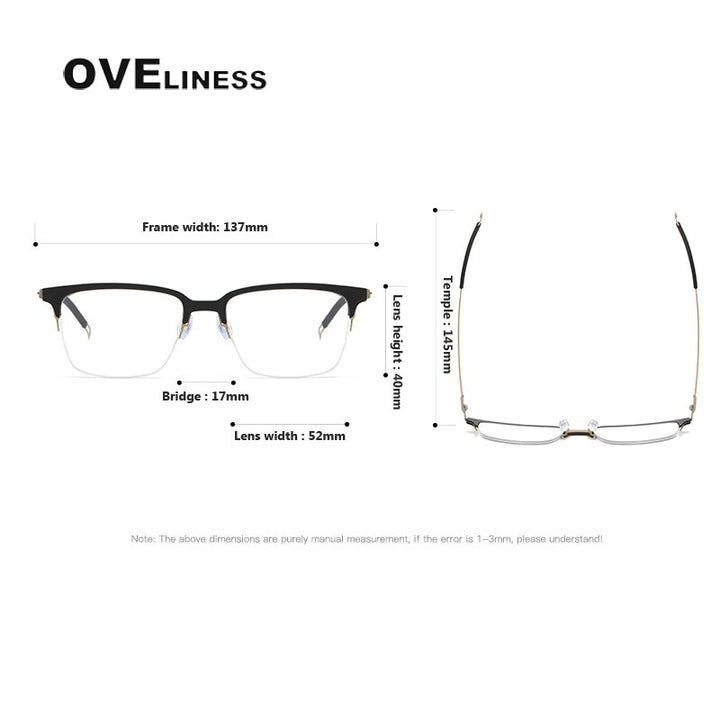 Oveliness Unisex Full Rim Square Screwless Titanium Eyeglasses 8202312 Full Rim Oveliness   