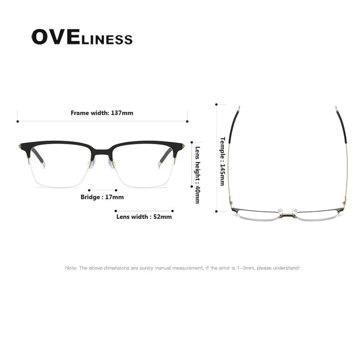 Oveliness Unisex Full Rim Square Screwless Titanium Eyeglasses 8202312 Full Rim Oveliness