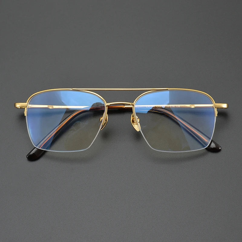 Aimee Unisex Semi Rim Square Double Bridge Titanium Eyeglasses 7001 Semi Rim Aimee Gold
