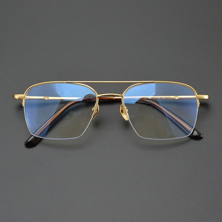 Aimee Unisex Semi Rim Square Double Bridge Titanium Eyeglasses 7001 Semi Rim Aimee Gold