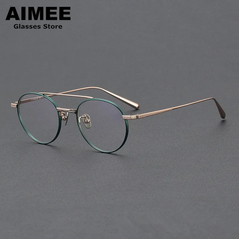 Aimee Unisex Full Rim Round Double Bridge Titanium Eyeglasses 65020