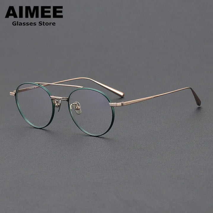 Aimee Unisex Full Rim Round Double Bridge Titanium Eyeglasses 65020