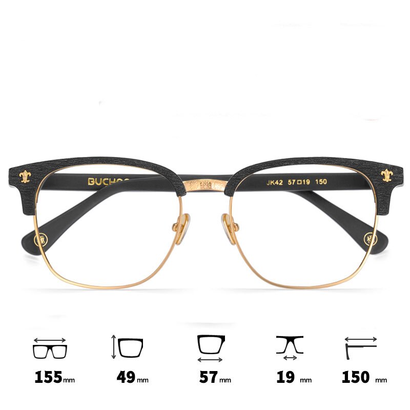 Hdcrafter Men's Full Rim Wide Square Wood Alloy Eyeglasses Jkk042 Full Rim Hdcrafter Eyeglasses Black-Gold