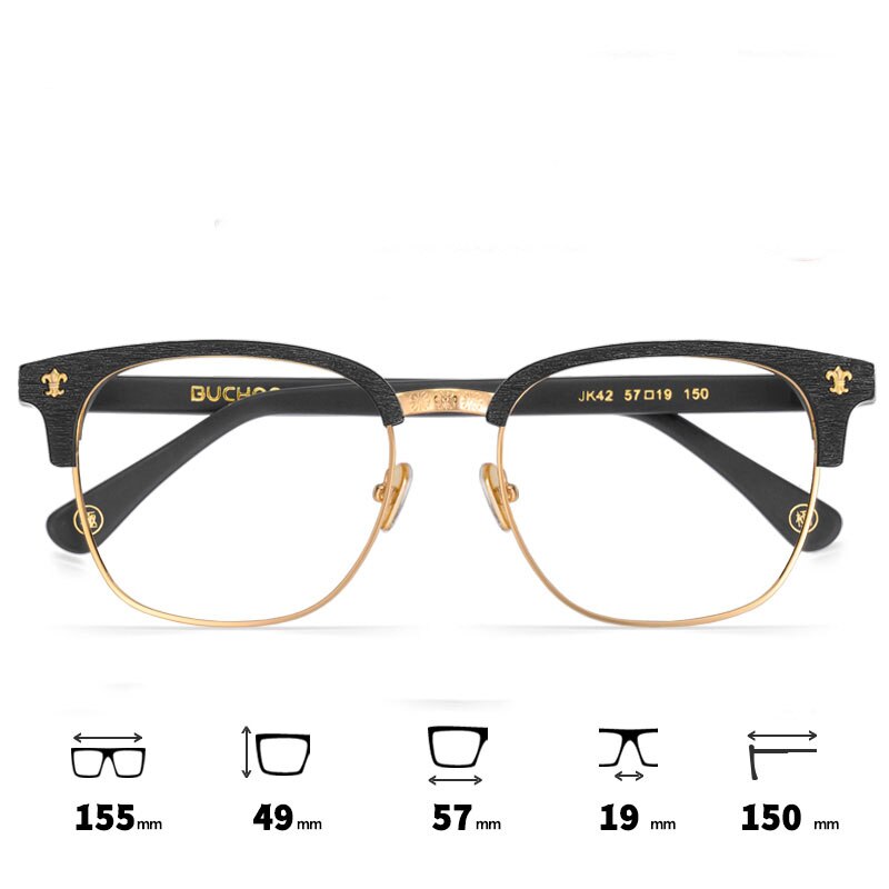 Hdcrafter Men's Full Rim Wide Square Wood Alloy Eyeglasses Jkk042 Full Rim Hdcrafter Eyeglasses Black-Gold  