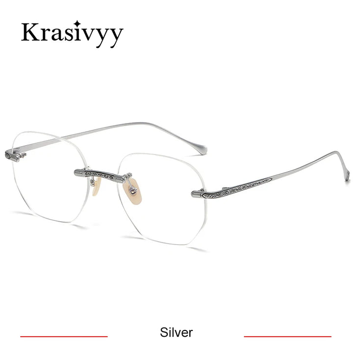 Krasivyy Women's Rimless Polygon Square Titanium Eyeglasses 45932 Rimless Krasivyy Silver