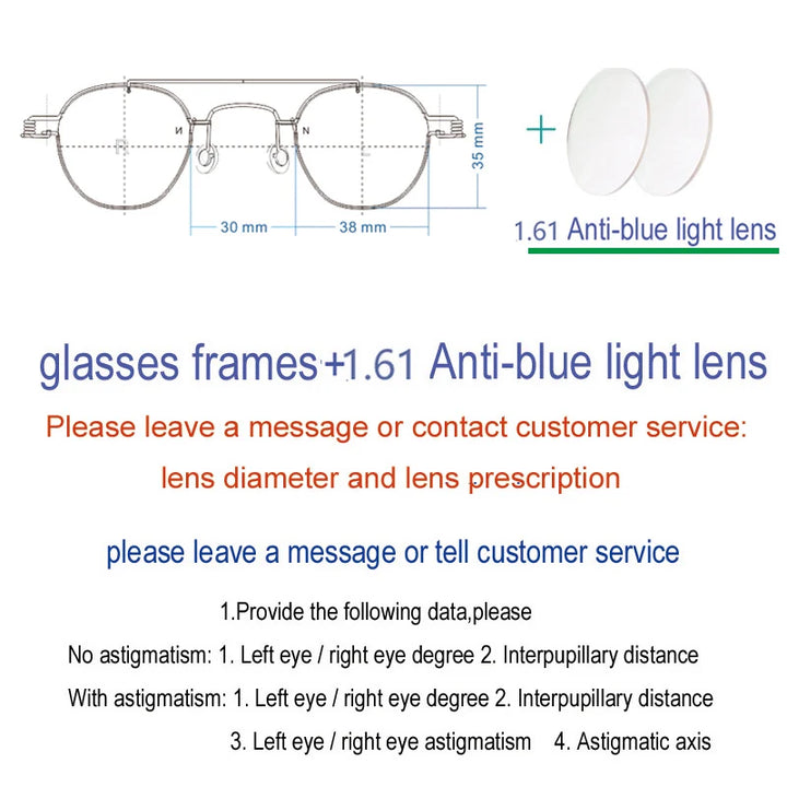 Yujo Unisex Full Rim Round Double Bridge Screwless Steel Eyeglasses 3838 Full Rim Yujo C3 CHINA