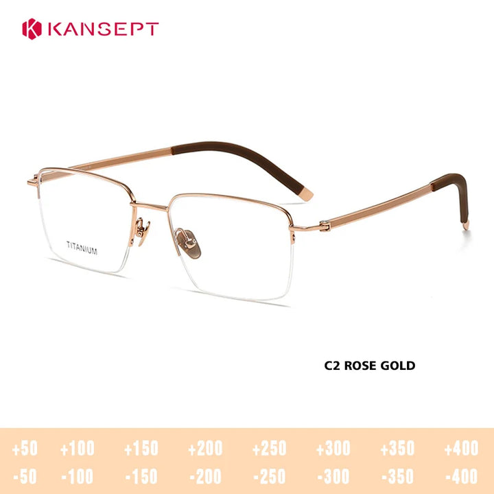 Kansept Men`s Semi Rim Polygon Square Alloy Reading Glasses 77030