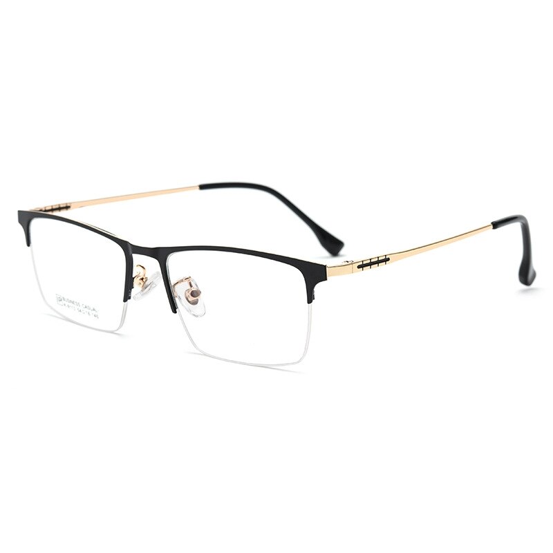 Yimaruili Men's Semi Rim Large Square Alloy Eyeglasses K9113 Semi Rim Yimaruili Eyeglasses Black Gold