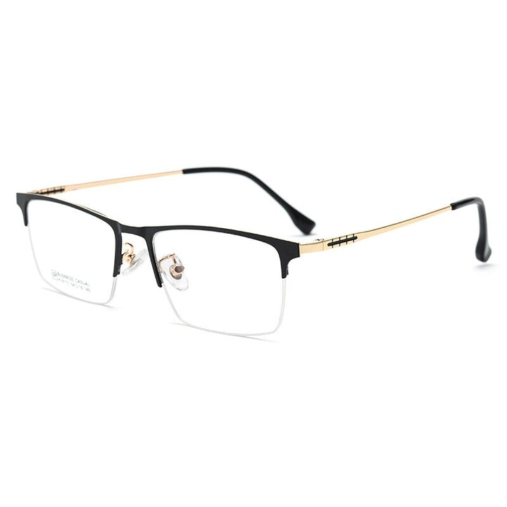 Yimaruili Men's Semi Rim Large Square Alloy Eyeglasses K9113 Semi Rim Yimaruili Eyeglasses Black Gold