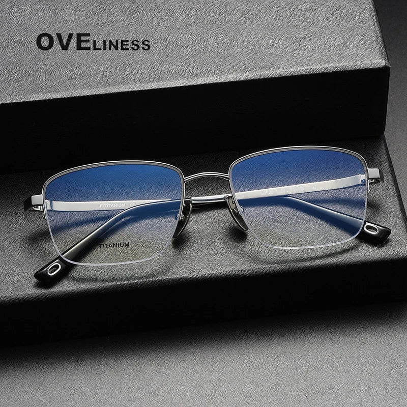 Oveliness Men's Semi Rim Square Titanium Eyeglasses 80930 Semi Rim Oveliness   