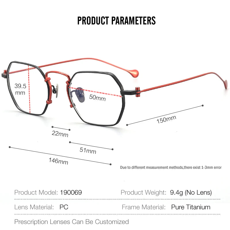 Muzz Unisex Full Rim Flat Top Square Titanium Eyeglasses 1969 Full Rim Muzz