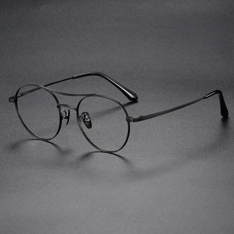 Hdcrafter Unisex Full Rim Round Double Bridge Titanium Eyeglasses 86578 Full Rim Hdcrafter Eyeglasses Black