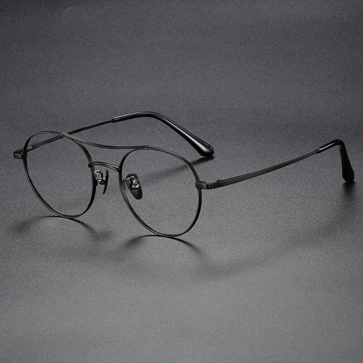 Hdcrafter Unisex Full Rim Round Double Bridge Titanium Eyeglasses 86578 Full Rim Hdcrafter Eyeglasses Black