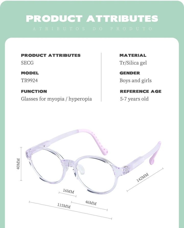 Secg Unisex Children's Full Rim Round Tr 90 Silica Eyeglasses 9924 Full Rim Secg