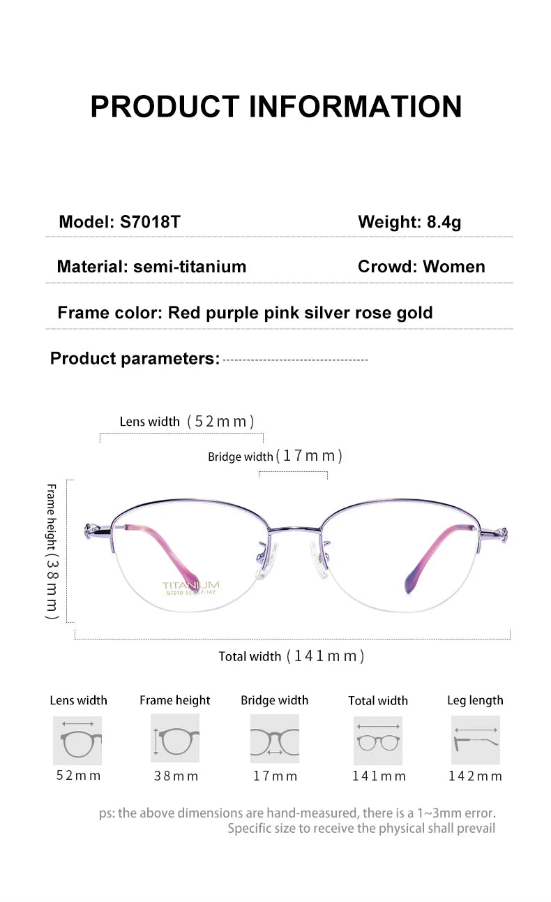 Vicky Women's Semi Rim Polygon Oval Titanium Reading Glasses 57010