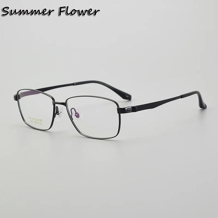 Summer Flower Men's Full Rim Big Polygon Square Titanium Eyeglasses 82918 Full Rim Summer Flower Black