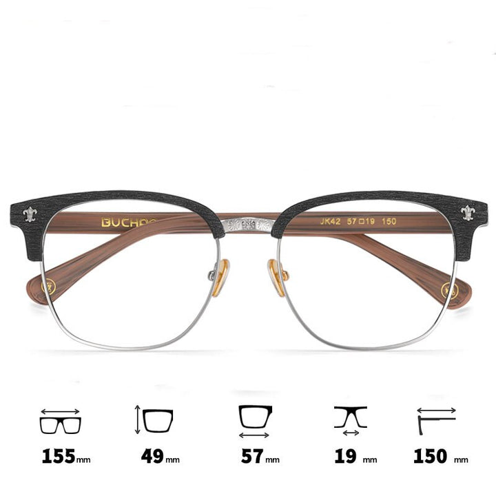 Hdcrafter Men's Full Rim Wide Square Wood Alloy Eyeglasses Jkk042 Full Rim Hdcrafter Eyeglasses   