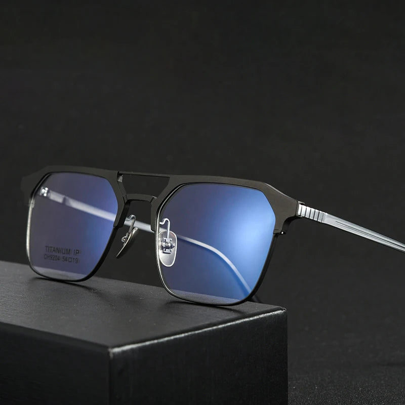 Handoer Men's Semi Rim Square Double Bridge Titanium Eyeglasses 9204 Semi Rim Handoer
