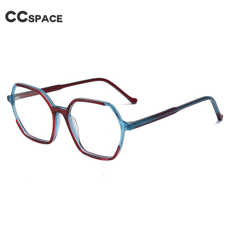 CCspace Unisex Full Rim Polygon Acetate Fiber Spring Hinge Eyeglasses 55992 Full Rim CCspace