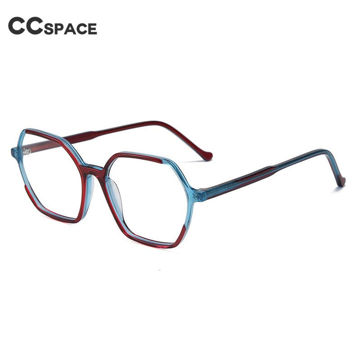 CCspace Unisex Full Rim Polygon Acetate Fiber Spring Hinge Eyeglasses 55992 Full Rim CCspace