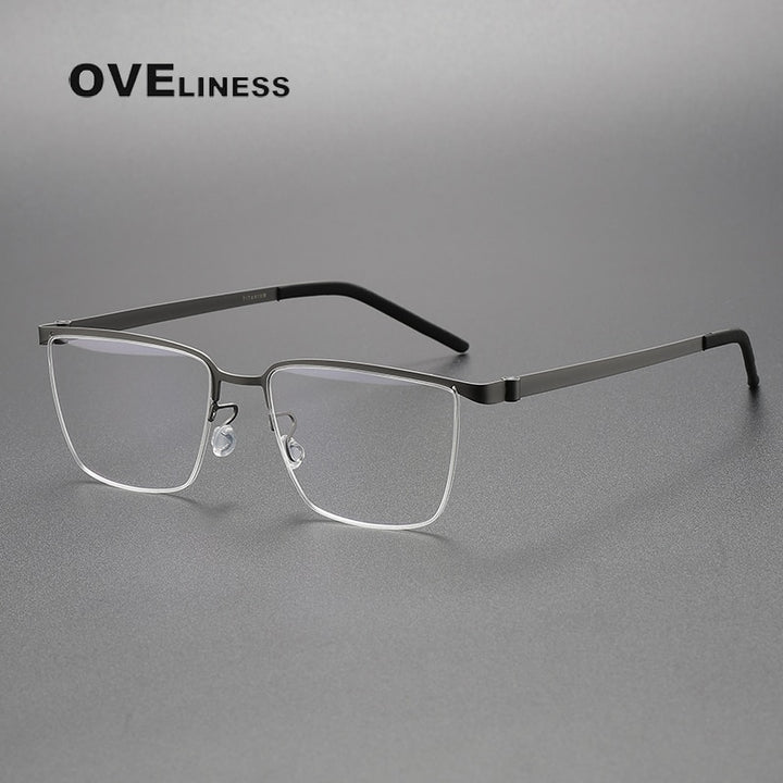 Oveliness Unisex Semi Rim Square Screwless Titanium Eyeglasses 7420 Semi Rim Oveliness gun  