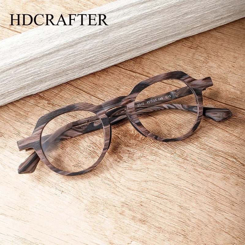 Hdcrafter Unisex Full Rim Flat Top Round Wood Eyeglasses 2310 Full Rim Hdcrafter Eyeglasses   