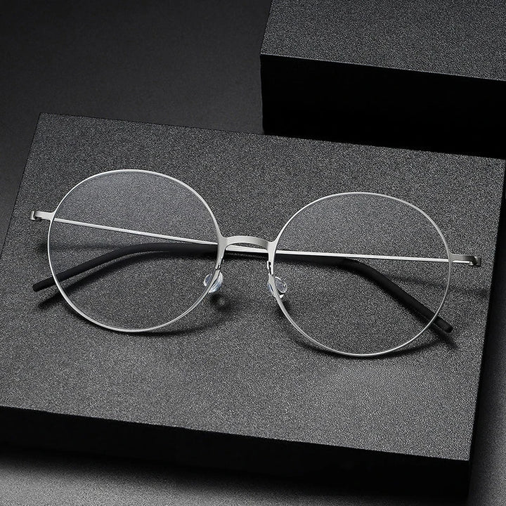 Black Mask Unisex Full Rim Round Screwless Titanium Eyeglasses 5516 Full Rim Black Mask