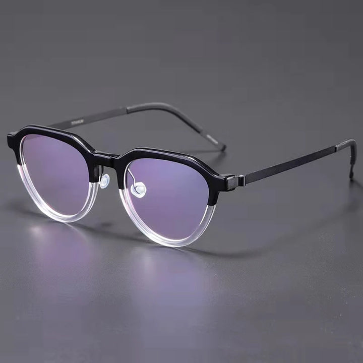 Aimee Women's Full Rim Flat Top Oval Acetate Titanium Eyeglasses 81046 Full Rim Aimee Black-Clear