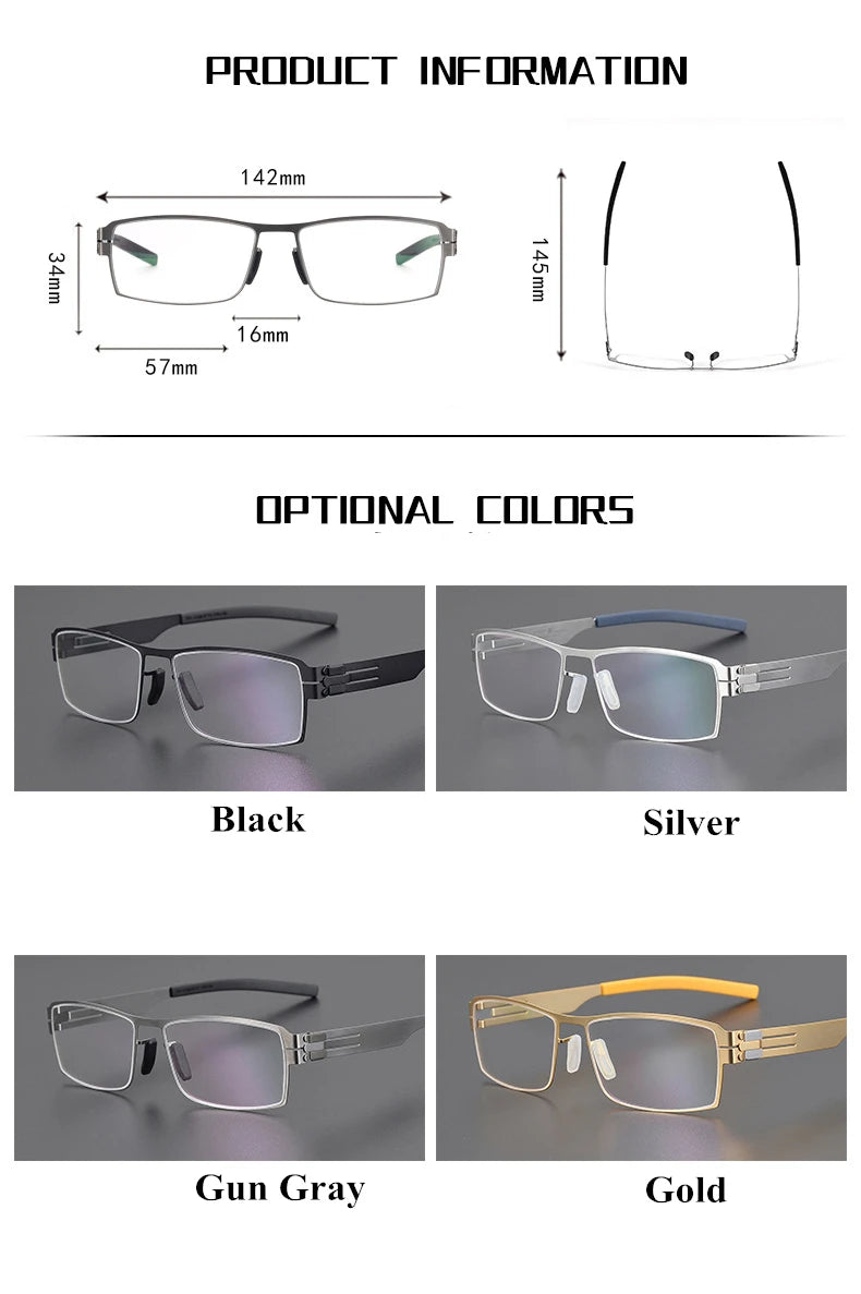 Black Mask Unisex Full Rim Screwless Rectangle Stainless Steel Eyeglasses 5085 Full Rim Black Mask