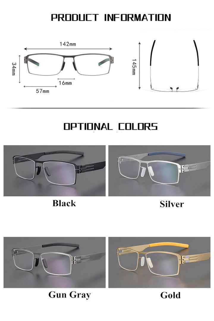 Black Mask Unisex Full Rim Screwless Rectangle Stainless Steel Eyeglasses 5085 Full Rim Black Mask