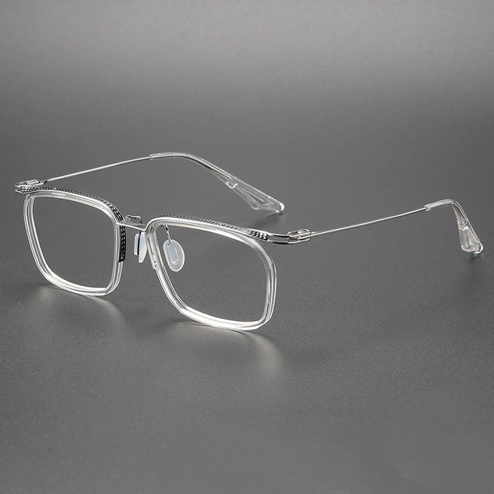Black Mask Unisex Full Rim Square Titanium Acetate Eyeglasses 80863 Full Rim Black Mask Crystal