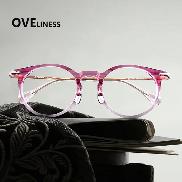 Oveliness Unisex Full Rim Round Titanium Acetate Eyeglasses 926025