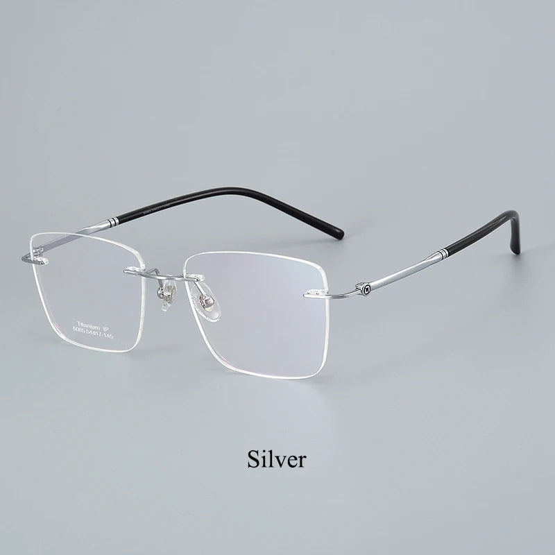 Bclear Unisex Rimless Polygon Square Titanium Eyeglasses 46085 Rimless Bclear Silver