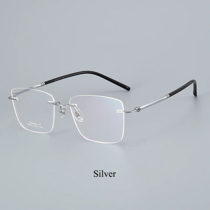 Bclear Unisex Rimless Polygon Square Titanium Eyeglasses 46085 Rimless Bclear Silver