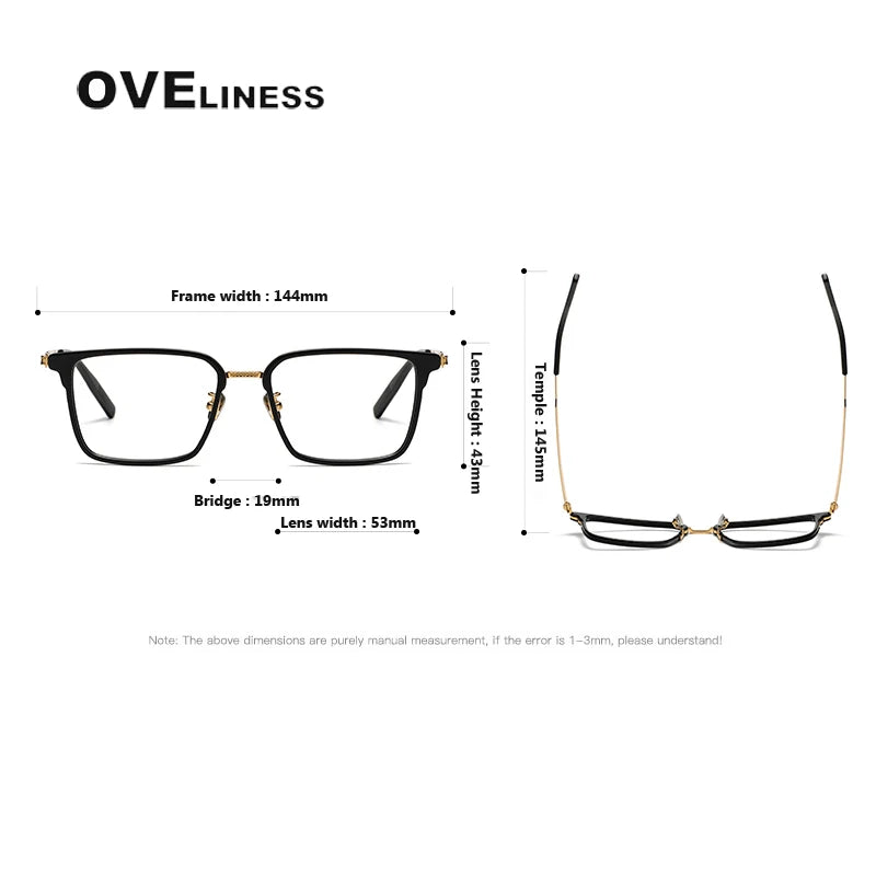 Oveliness Unisex Full Rim Square Screwless Acetate Titanium Eyeglasses 80986 Full Rim Oveliness