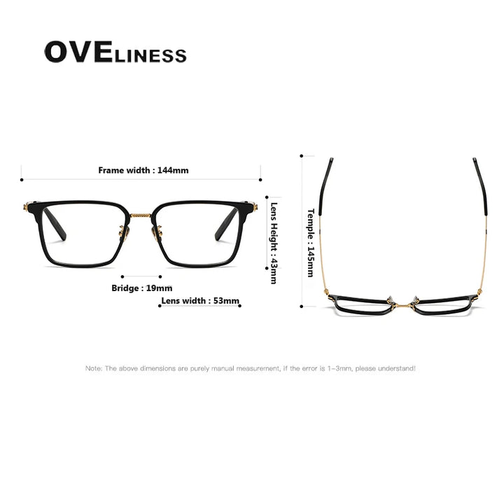 Oveliness Unisex Full Rim Square Screwless Acetate Titanium Eyeglasses 80986 Full Rim Oveliness