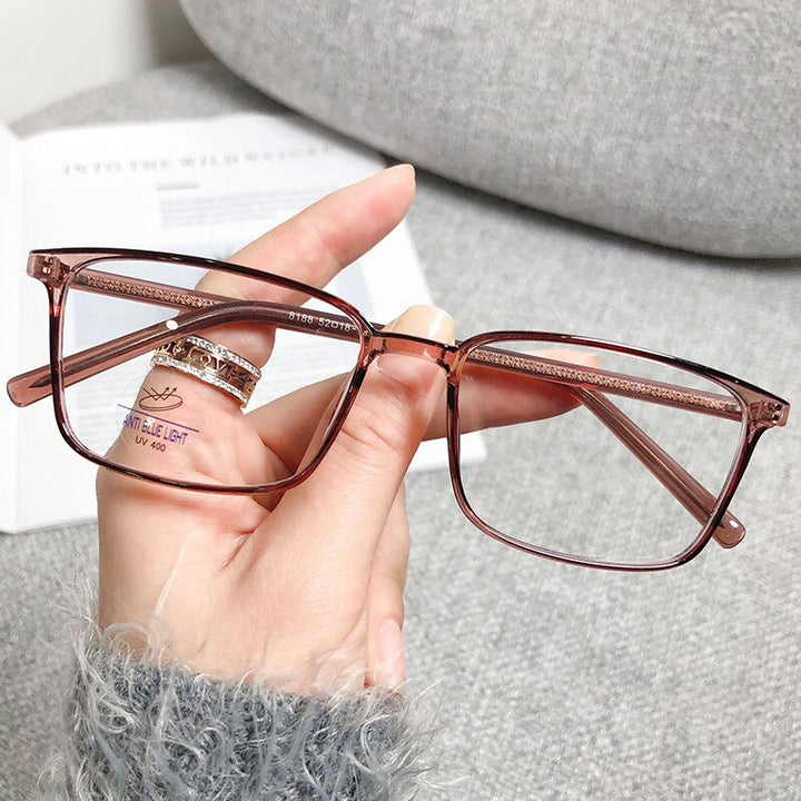 CCspace Unisex Full Rim Rectangle Square Tr 90 Titanium Eyeglasses 56335 Full Rim CCspace C5Tea