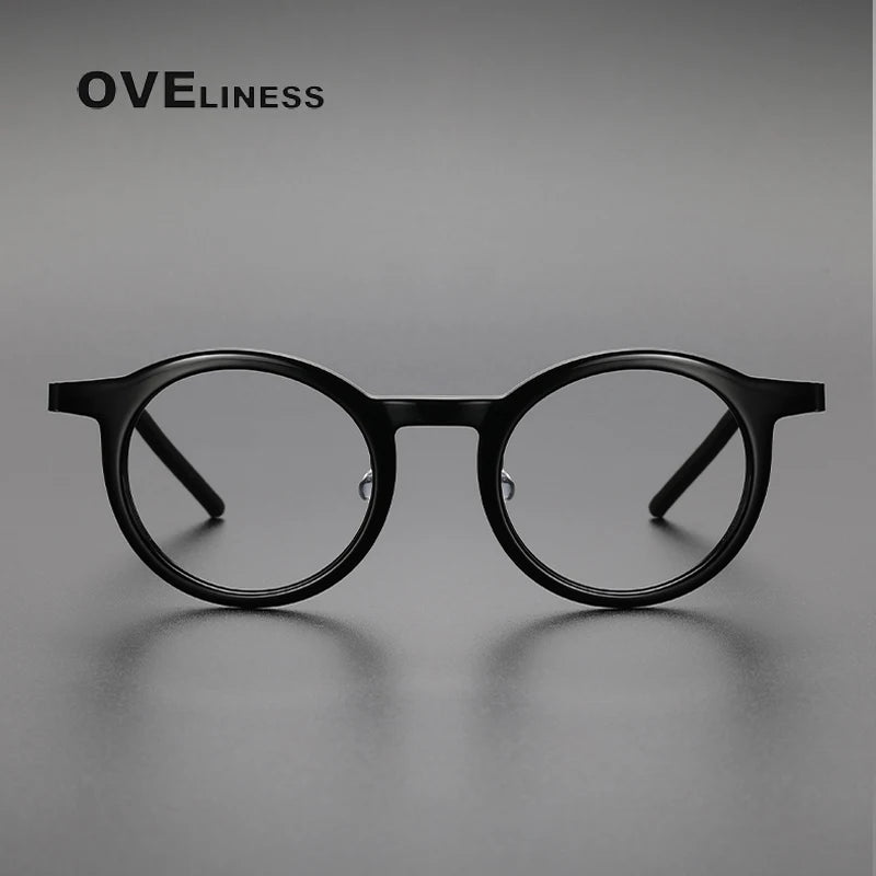 Oveliness Unisex Full Rim Round Acetate Titanium Eyeglasses 1846 Full Rim Oveliness