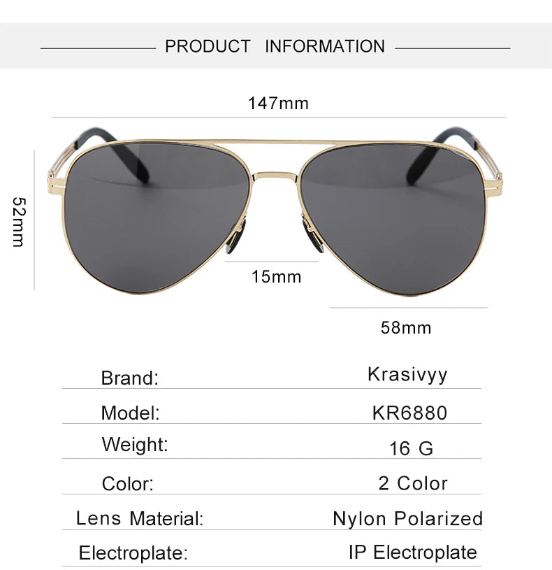 Krasivyy Unisex Full Rim Oval Screwless Nylon Alloy Sunglasses 6880 Sunglasses Krasivyy