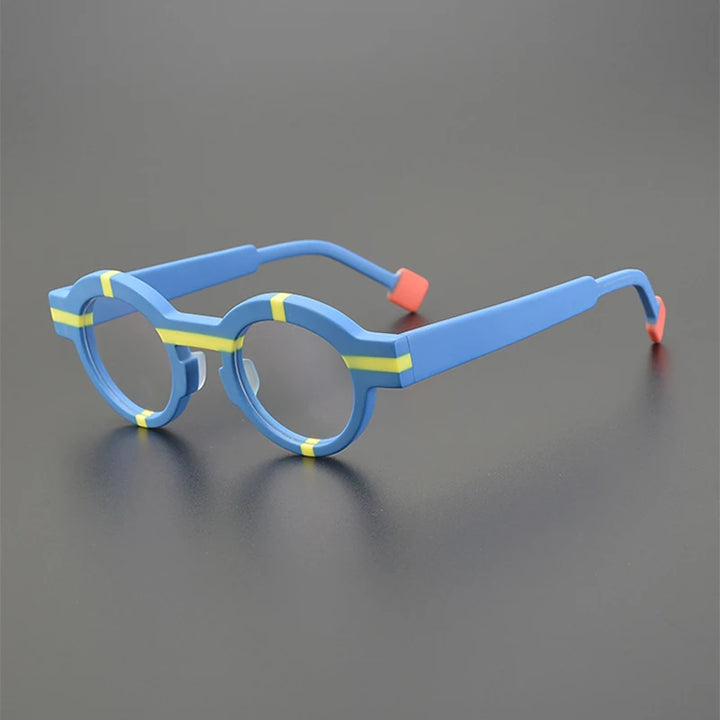 Gatenac Unisex Full Rim Round Acetate Eyeglasses Gxyj1211 Full Rim Gatenac Matte Blue  