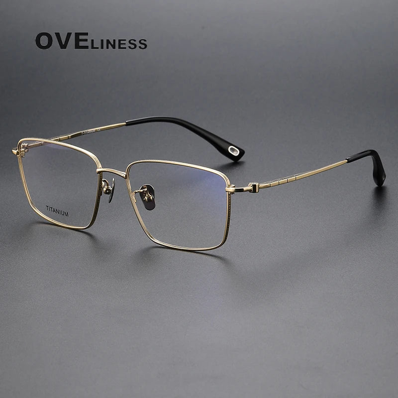Oveliness Men's Full Rim Square Titanium Eyeglasses 80910 Full Rim Oveliness gold