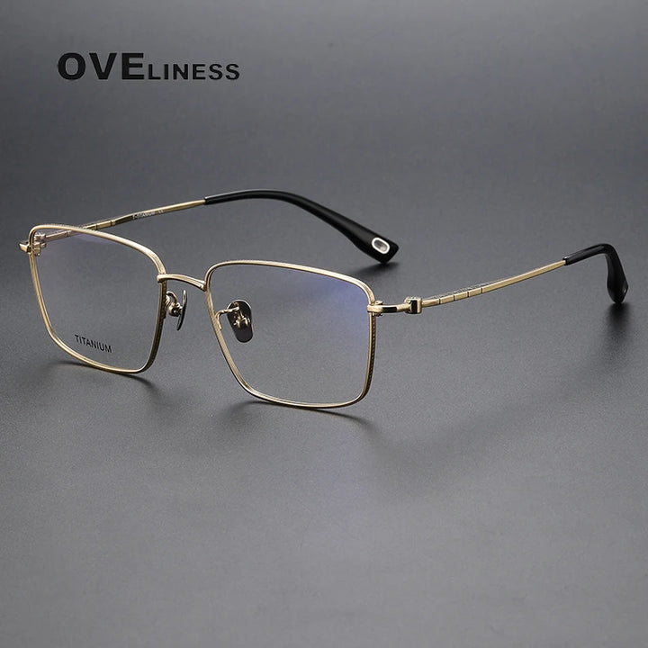 Oveliness Men's Full Rim Square Titanium Eyeglasses 80910 Full Rim Oveliness gold