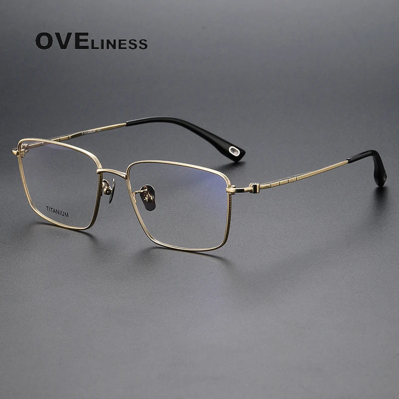 Oveliness Men's Full Rim Square Titanium Eyeglasses 80910 Full Rim Oveliness gold  