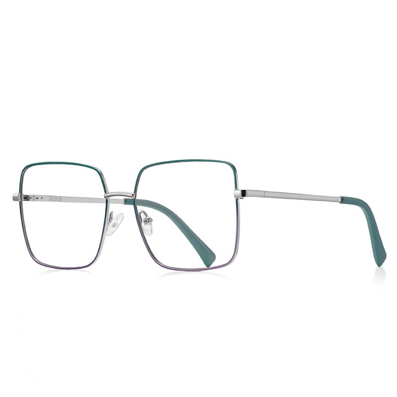CCspace Unisex Full Rim Square Spring Hinge Alloy Eyeglasses 56270 Full Rim CCspace C4GreenPurple