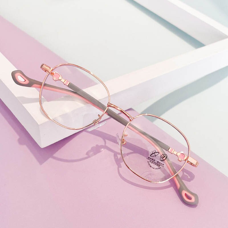 CCspace Unisex Youth Full Rim Oval Alloy Eyeglasses 56566 Full Rim CCspace C2RoseGold